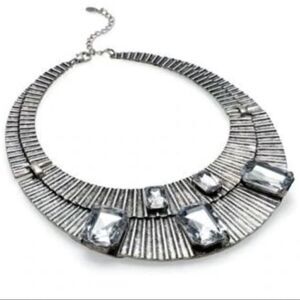 NWT Alí Khan Silver Statement White Stones Choker Cleopatra Style Necklace New!!